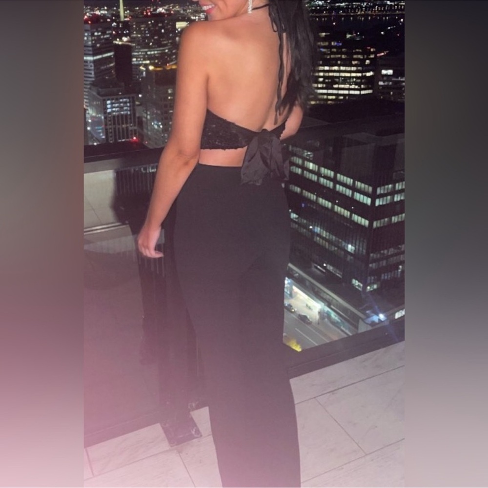 Altar’d State navy blue embellished Sequin Halter open back crop top - Picture 8 of 9